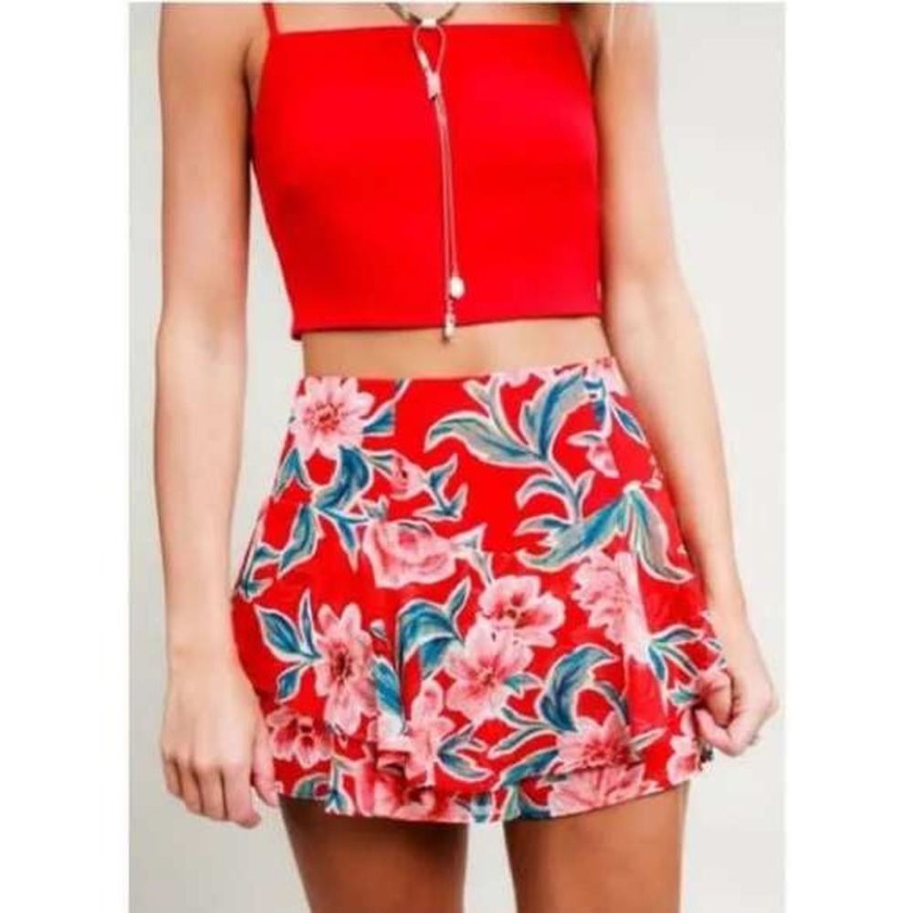 Show Me‎ Your Mumu Ferris Flutter Skort Women Medium Red Floral Polyester Boho